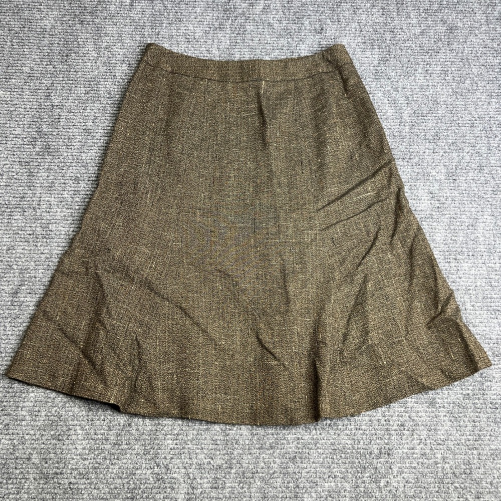 Ann Taylor LOFT Brown Herringbone Wool Blend A-Line Skirt Size 6 Side Zip Lined - Picture 2 of 8
